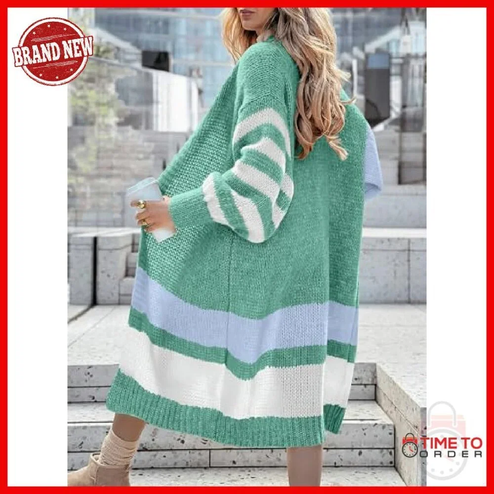 Oversized Cable Knit Cardigan Floor Length Open Front Cozy Sweater